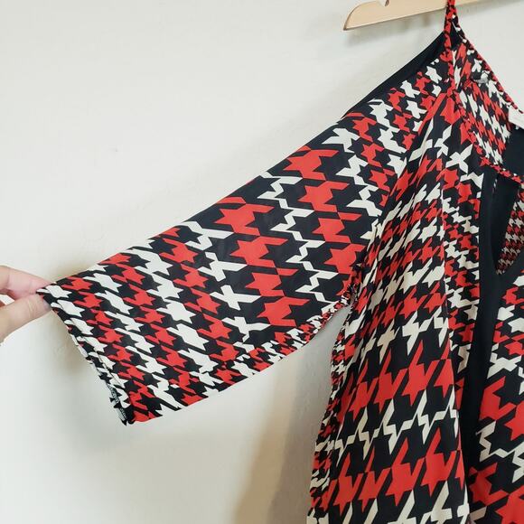 Jodi B Wise Silk Houndstooth Cold Shoulder Tunic Top Blouse Women's Medium Artsy - Picture 5 of 9